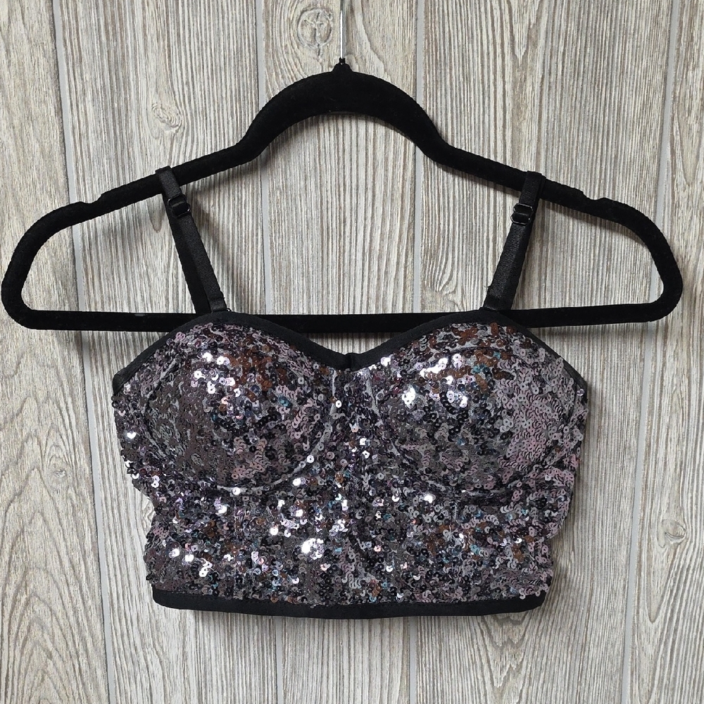 Balera Black Silver Sequin Corset Top Ribbed Dancewear Womens Size SA Size 4-6